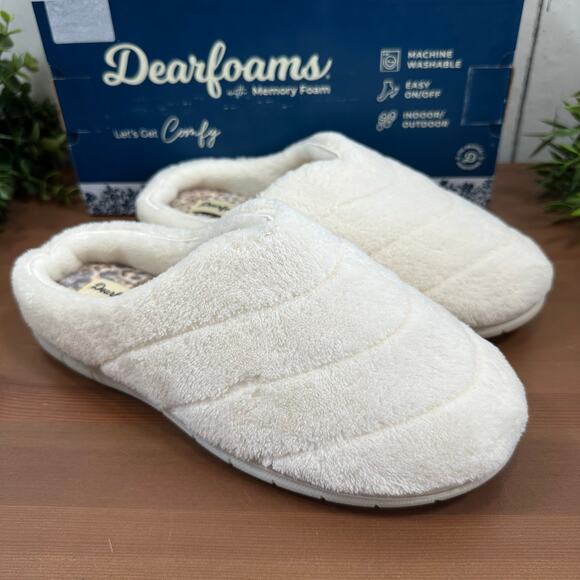 Dearfoams Women's Memory Foams Comfy White Slippers Size M (7-8) - Picture 1 of 4